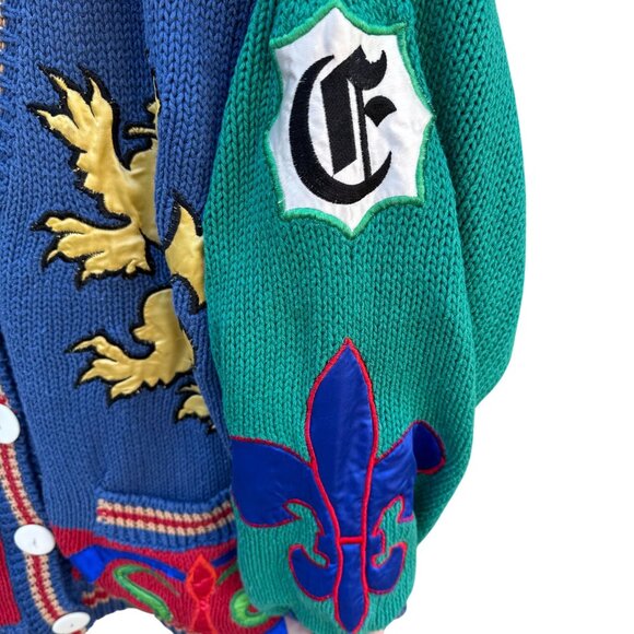 NO! Jeans Vintage 90s 80s Embroidered Knit Linen Cardigan House Of Windsor Crest - Picture 10 of 15